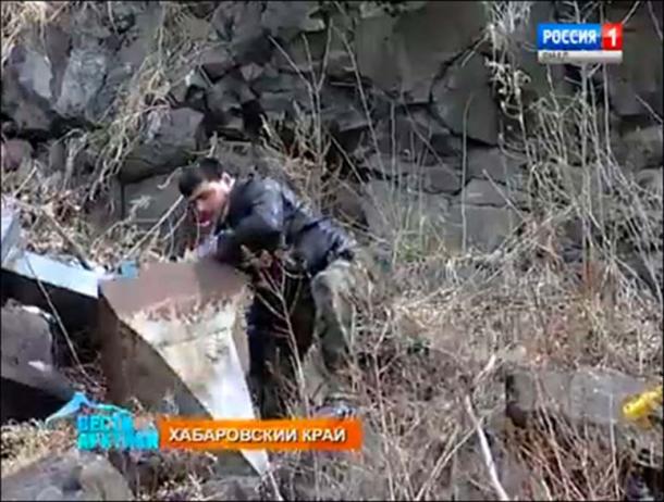 Modern graffiti artists have recently visited the site and added their unmistakable imprint, in doing so destroying these ancient messages from prehistory. Pictures: V.Popov, Rossiya TV