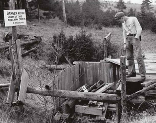 The ‘Money Pit’ on Oak Island, Nova Scotia, Canada in 1947. 