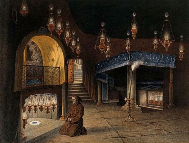Monk praying in the chapel of the Nativity, Jerusalem. (Wellcome Images/CC BY 4.0)