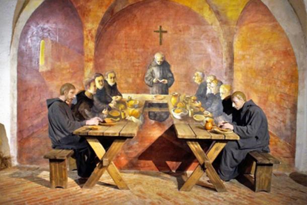 Monks eating in a monastery. (CC0)