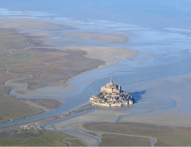 A view of Mont St-Michel at low tide.