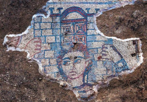 Mosaic depicting Samson carrying the gate of Gaza, Huqoq, Galilee region, Israel