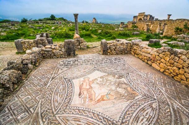 Mosaic floor in old roman city of Volubilis in Morocco, once an important ancient tourist spot and outpost of the Roman Empire. (marketanovakova / Adobe Stock)