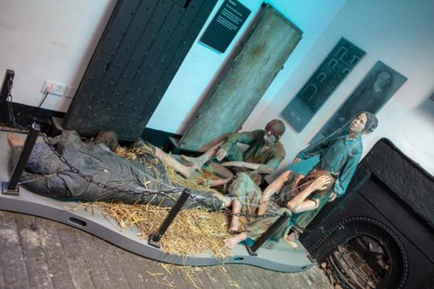 Most of the prisoners, which included men, women, and children, were in overcrowded cells and shackled to the floor