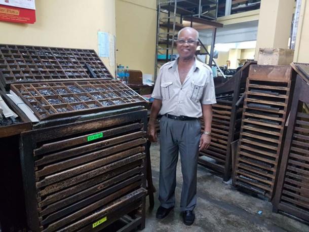 Mr Kadrass, typographer in his old printing press. (Image: Courtesy of the author)