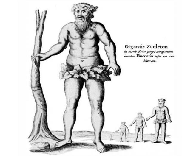 Illustration from "Mundus subterraneus" - suggesting that fossil bones were from giants 