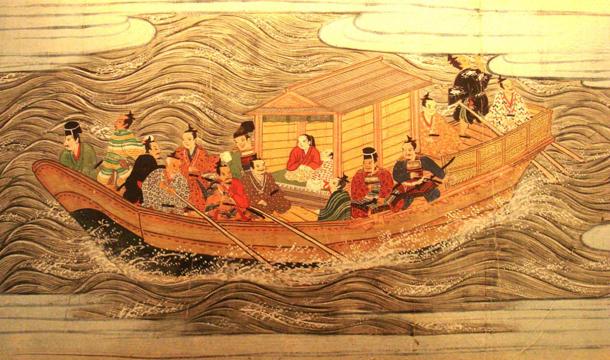 A Muromachi ship with samurai; in the 1590s Hideyoshi ordered two invasions of Korea to gain access to China and India, where he hoped to build an empire 