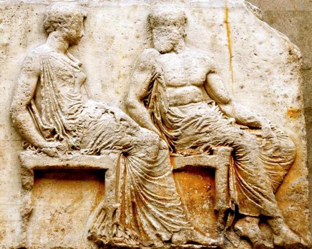 From about 430 BC, Naamah/Athena and Cain/Hephaistos are depicted chatting amiably on the east frieze of the Parthenon in Athens.