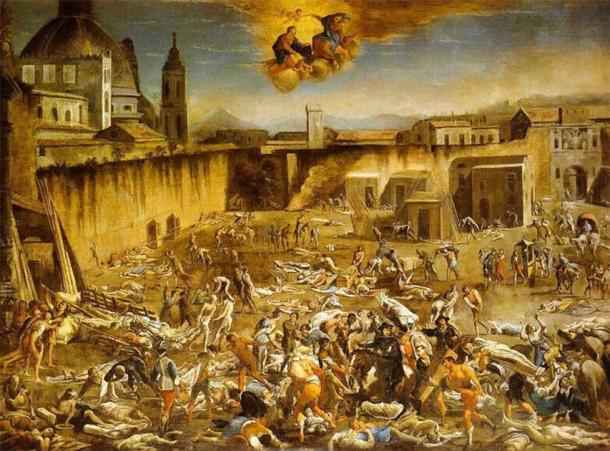A painting by Domenico Gargiulo of Naples depicts a wave of disease that ravaged the city in the mid-1500s. (The Conversation)
