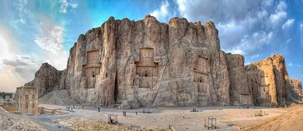  Panoramic view of the Naqsh-e Rustam. In Persia, (Iran). This site contains the tombs of four Achaemenid kings, including that of Darius I. Photo by: Amir Hussain Zolfaghary, 2010.