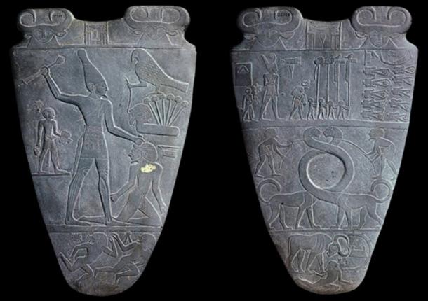 The Narmer Palette that shows the giant king defeating his enemies. c.3100 BC. 