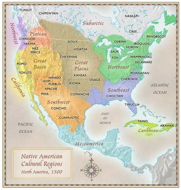 Native American indigenous cultures map by Paul Mirocha.