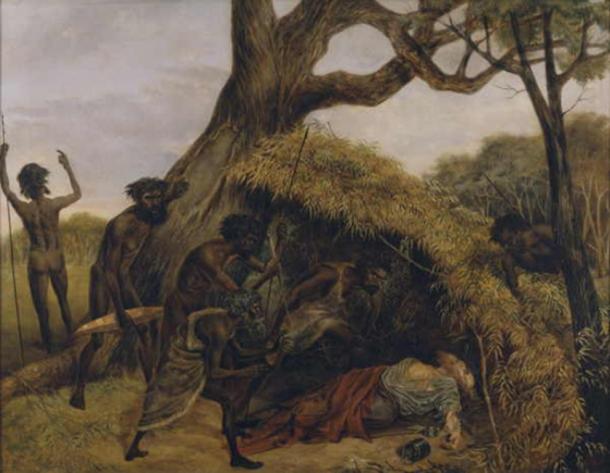 ‘Natives discovering the body of William John Wills, the explorer, at Coopers Creek, June 1861’ (1862) by Eugene Montagu Scott. (Public Domain)