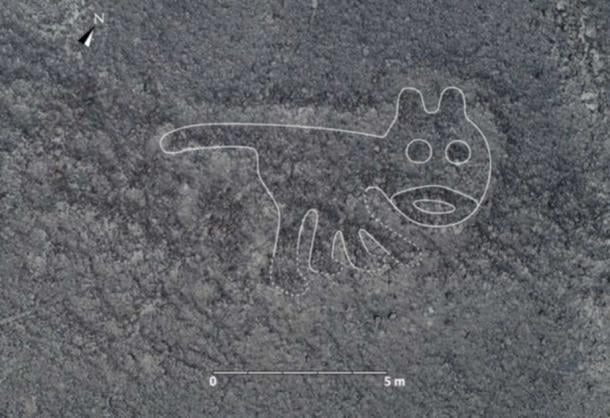 A cat-like geoglyph in the Nazca desert. (Yamagata University)