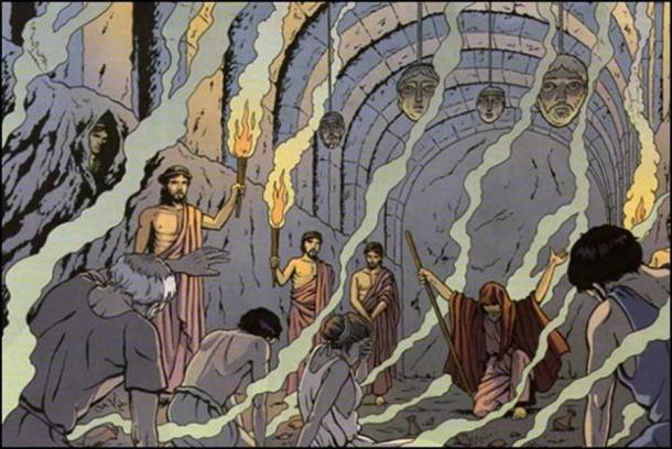 Artist’s depiction of a ritual inside the Necromanteion. From Marc Jailloux