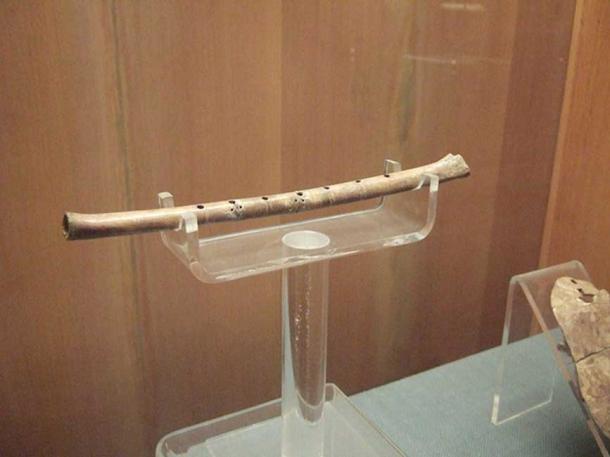A Neolithic bone flute that was discovered in Jiahu, China.