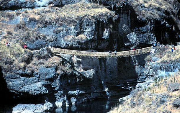 Newly reconstructed, and the last of its kind, the Incan rope bridge. 