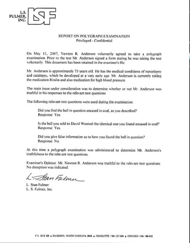Newton Anderson’s 2007 polygraph test proves he was telling the truth about finding the bell inside coal. (Author provided)