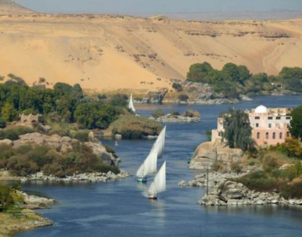 The Nile river at Aswan, Egypt. 