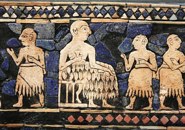 Nippur was one of the places that the ancient Sumerians settled, and it was extremely influential throughout the Mesopotamian region for its religious ideas and practices. Enthroned Sumerian king of Ur, possibly Ur-Pabilsag, with attendants. Standard of Ur, circa 2600 BC. (Michel wal / CC BY-SA 3.0)