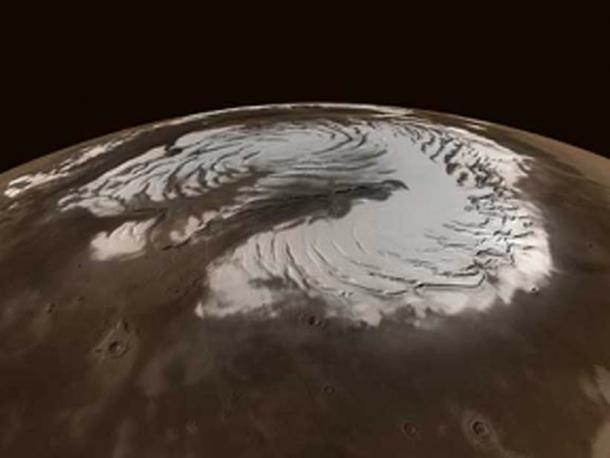 Northern polar ice cap on Mars. Does the ice hold frozen lifeforms? (Fabio Bettani / Public Domain)