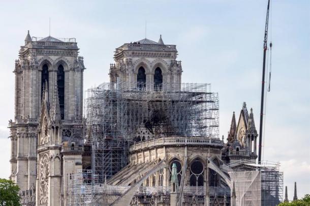 Notre Dame cathedral, reinforcement work in progress after the fire, to prevent the cathedral from collapsing. ( UlyssePixel / Adobe Stock)