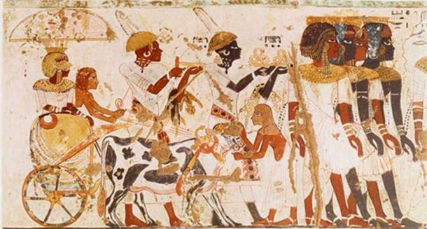 Nubians bringing tribute to the Pharaoh, from the tomb of Huy. (Image: Exploring Africa )