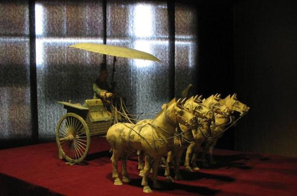 Numerous elaborate artifacts have been recovered around the site, such as this chariot and horses found outside of the tomb mound.