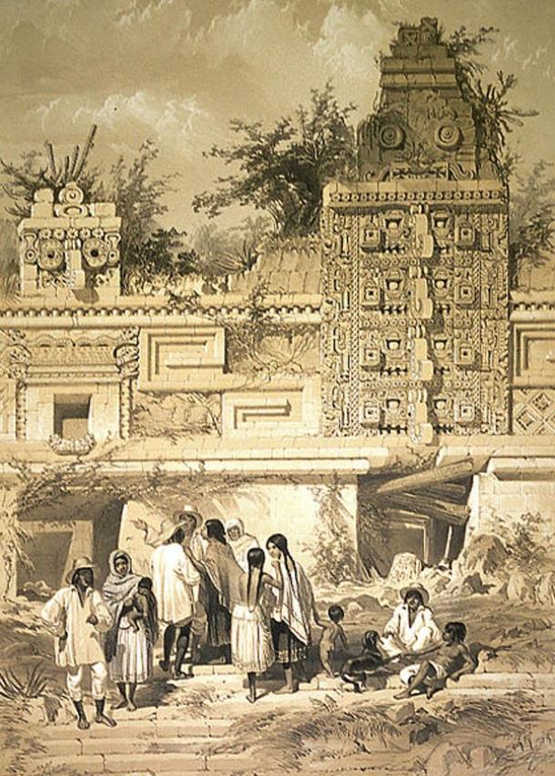 Drawing of part of the Nunnery Quadrangle, Uxmal (1844)