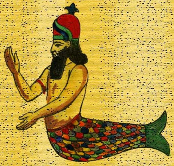 Semitic god Dagon, drawing based on the "Oannes" relief at Khorsabad