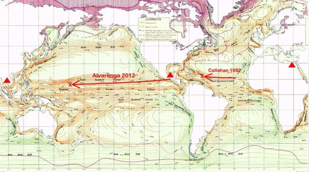 Ocean Currents and Sea Ice from Atlas of World Maps, United States Army Service Forces, Army Specialized Training Division. (Public Domain) Alvarenga and Callahan’s Routes