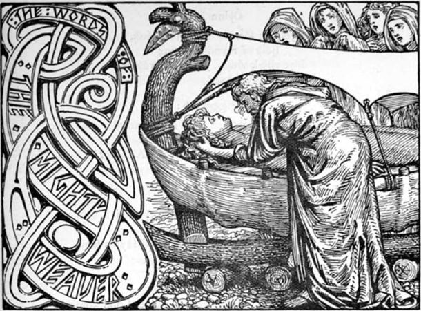 Odin’s last words to Baldr by W.G. Collingwood, 1908. (Public Domain)