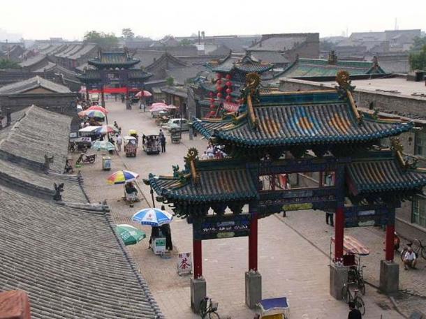 Old city street in Pingyao, Shanxi, China.