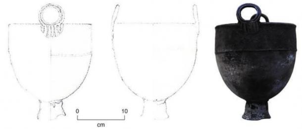 One of the cauldrons analyzed and artists reconstruction. 