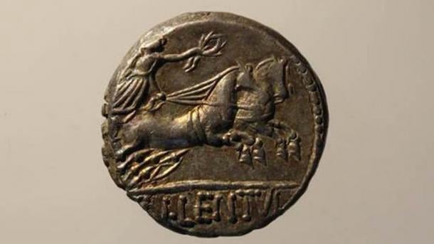 One of the silver coins from the Roman Republic period that was used to show how Roman inflation increased to the point of societal collapse less than 200 years later. (University of Warwick)
