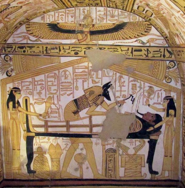 Opening of the mouth ceremony depicted in Theban Tomb 335