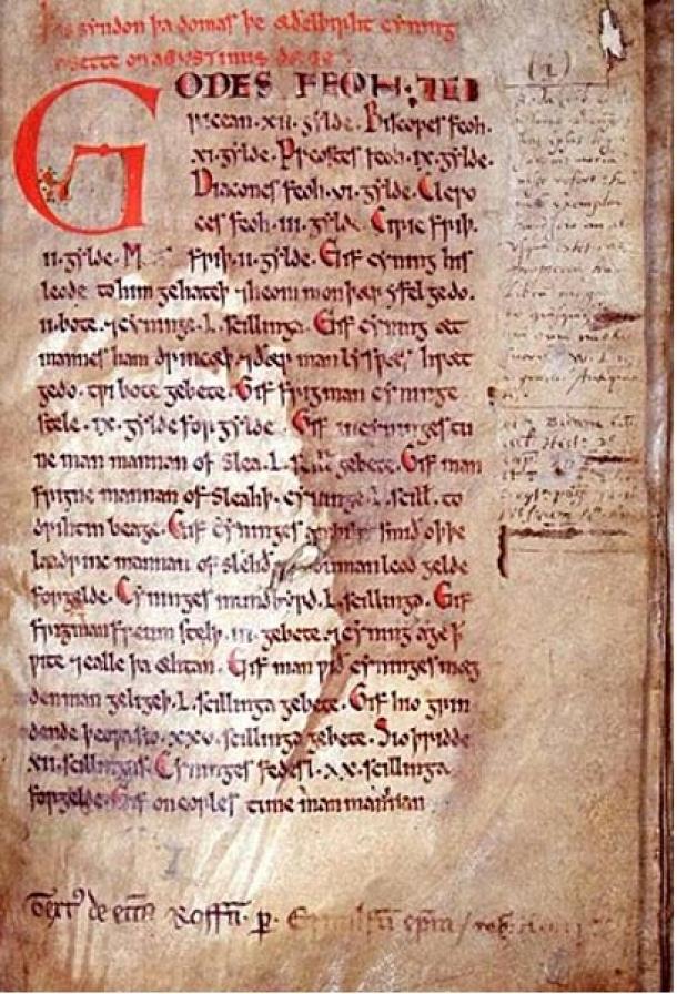 Opening page of the 7th century Law of Æthelberht. (Public Domain)