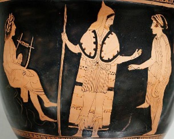 Orpheus (left, with lyre) among the Thracians, from an Attic red-figure bell-krater
