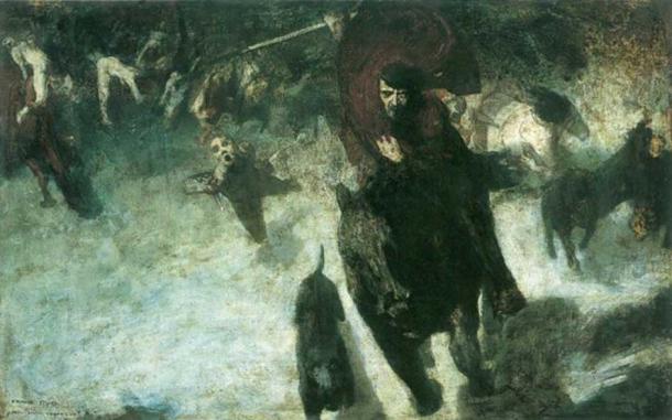 Oskorei, or the wild hunt, a phenomenon in Germanic mythology. By Franz Stuck (1889)