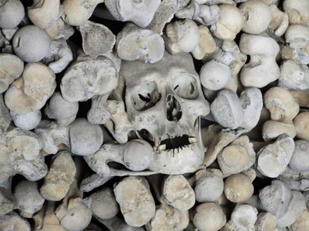 Ossuary, in the crypt of St Leonard, Hythe.  (CC BY-SA 2.0)