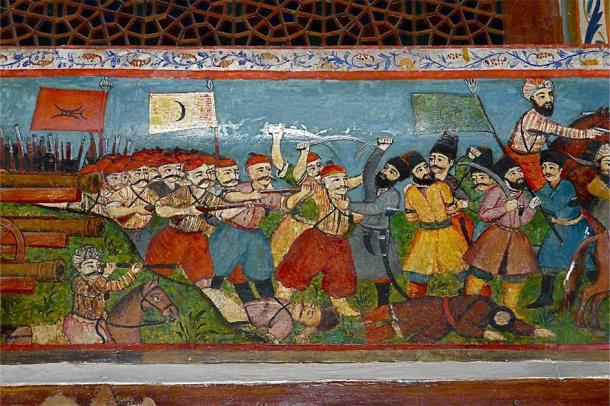 During the 1578-1590 Ottoman-Safavid War, depicted here from a Palace of the Shirvanshahs painting, the Ottomans were the victors and one of their prizes was Baku. This victory was somewhat short-lived and by 1607 Baku was back under Iranian control. (Rita Willaert / CC BY-NC 2.0)