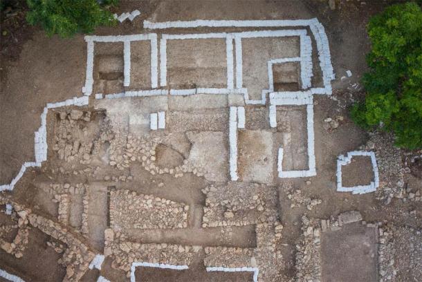 Overhead view of the northern complex with a trench through it. (Timothy Pierce)