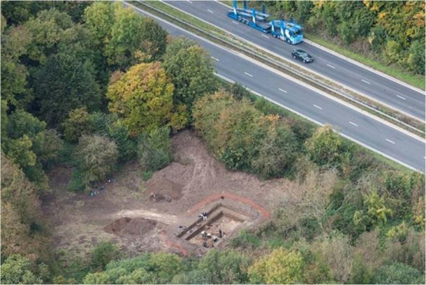 Overlooking the excavations at Blick Mead, just beside the A303. (Qinetiq – Boscombe Down)