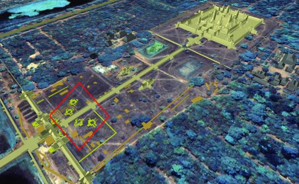 Overview of Angkor Wat showing relationship between the buried ‘towers’ and the position of the main Angkor Wat temple