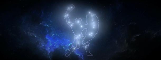 Panoramic view of the Orion constellation, with illustration concept of Orion.  (SN / Adobe Stock)