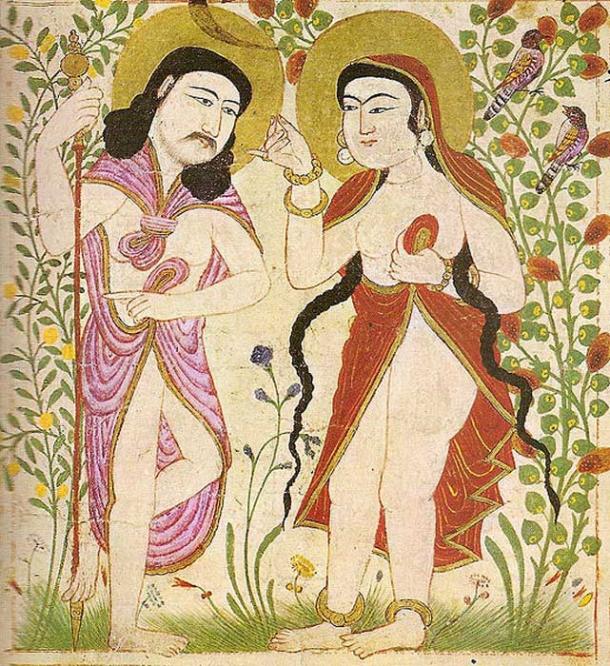 Painting from Manafi al-Hayawan (The Useful Animals), depicting Adam and Eve. From Maragh in Mongolian Iran.