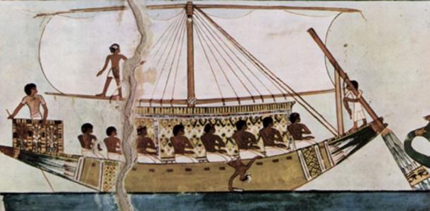 Painting of an Egyptian ship. From the Tomb of Menna. (Ancient Egypt Wikia)