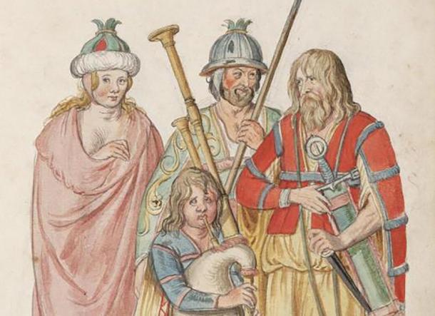 Pintura de los irlandeses de alrededor de 1575. Fosterage era una costumbre común en la antigua Irlanda. (Dominio publico)