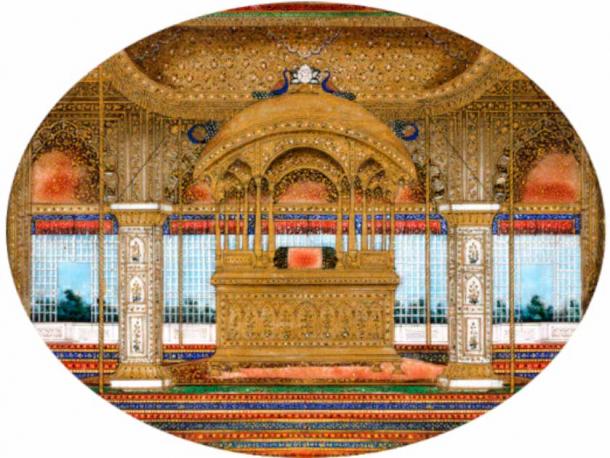 Painting depicting the Peacock Throne, Delhi, circa 1850 (Public Domain)