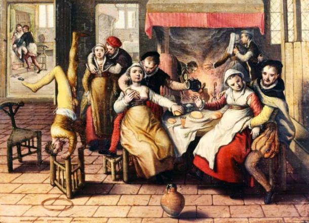 Painting of a typical brothel, by Joachim Beukelaer, 1562 (Public Domain)
